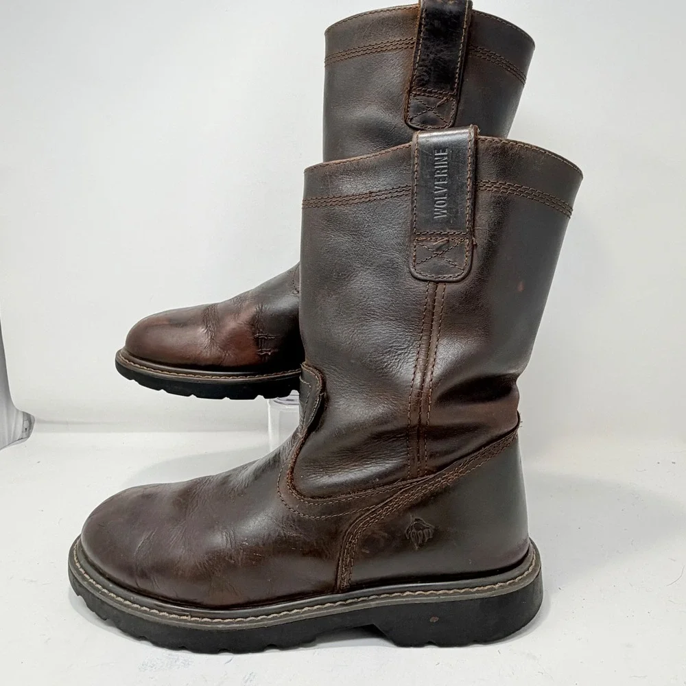 Wolverine Mens Brown Leather Waterproof Pull On Work Boots W10682 Size 9.5 M